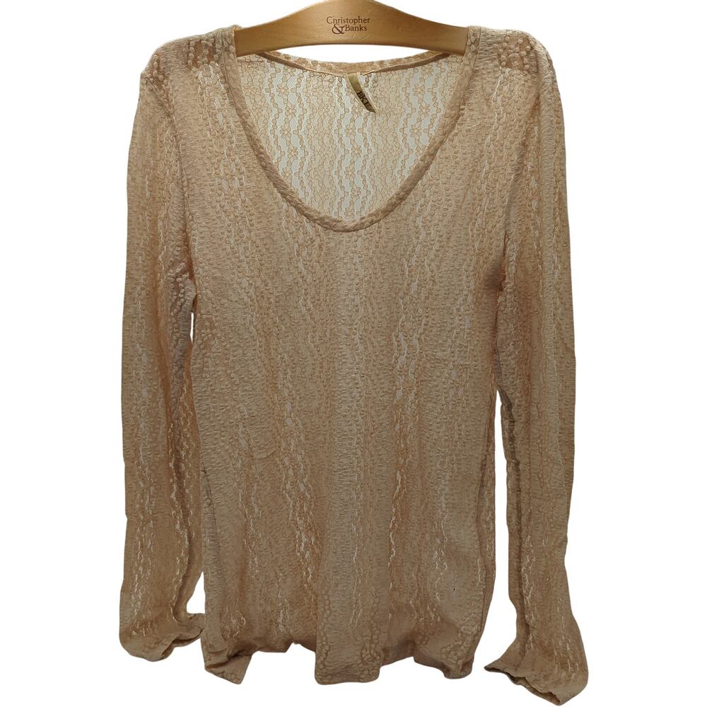 BKE XL Beige Lace Scoop Neck Long Sleeve